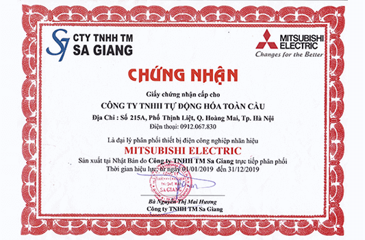 Chứng chỉ đại lý Mitshubishi